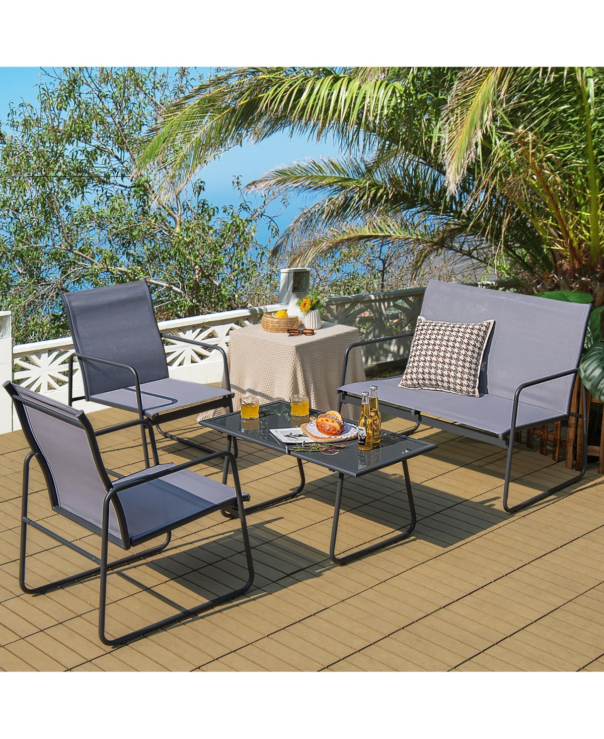 Costway 4-Piece Metal Patio Furniture Chat Set Outdoor Conversation Table Garden
