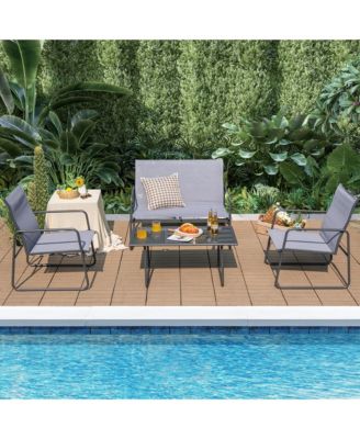4-Piece Metal Patio Furniture Chat Set Outdoor Conversation Table Garden