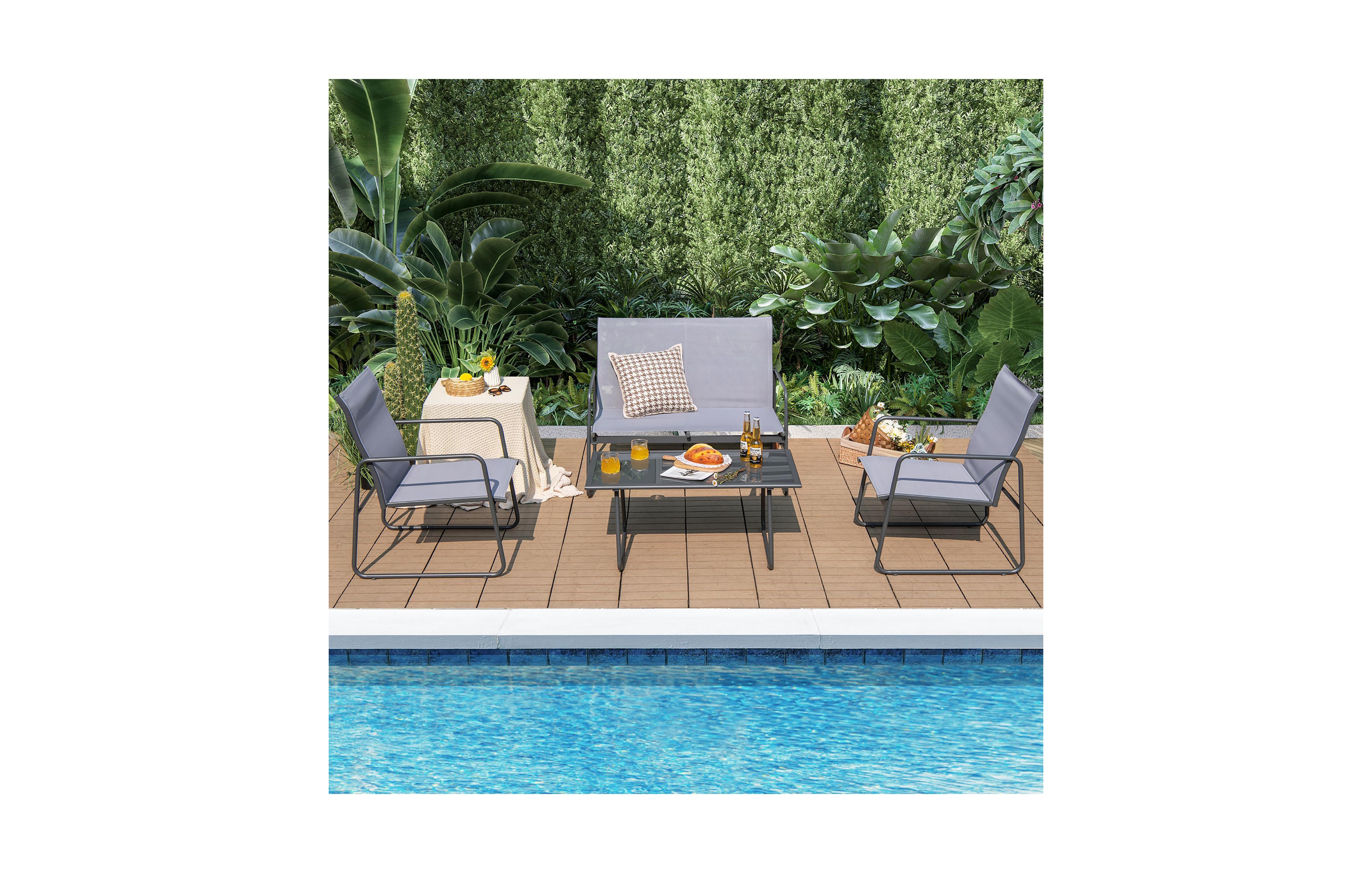 Costway 4-Piece Metal Patio Furniture Chat Set Outdoor Conversation Table Garden