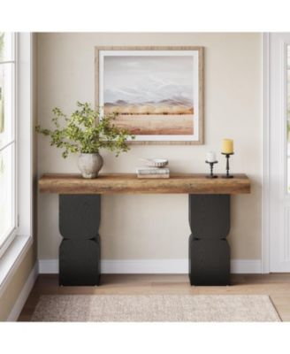 63-Inch Console Table, Heavy-Duty Look, Behind Couch Sofa Table, Color Blocking Design, Bold Structural Presence, Modern Entryway Furniture