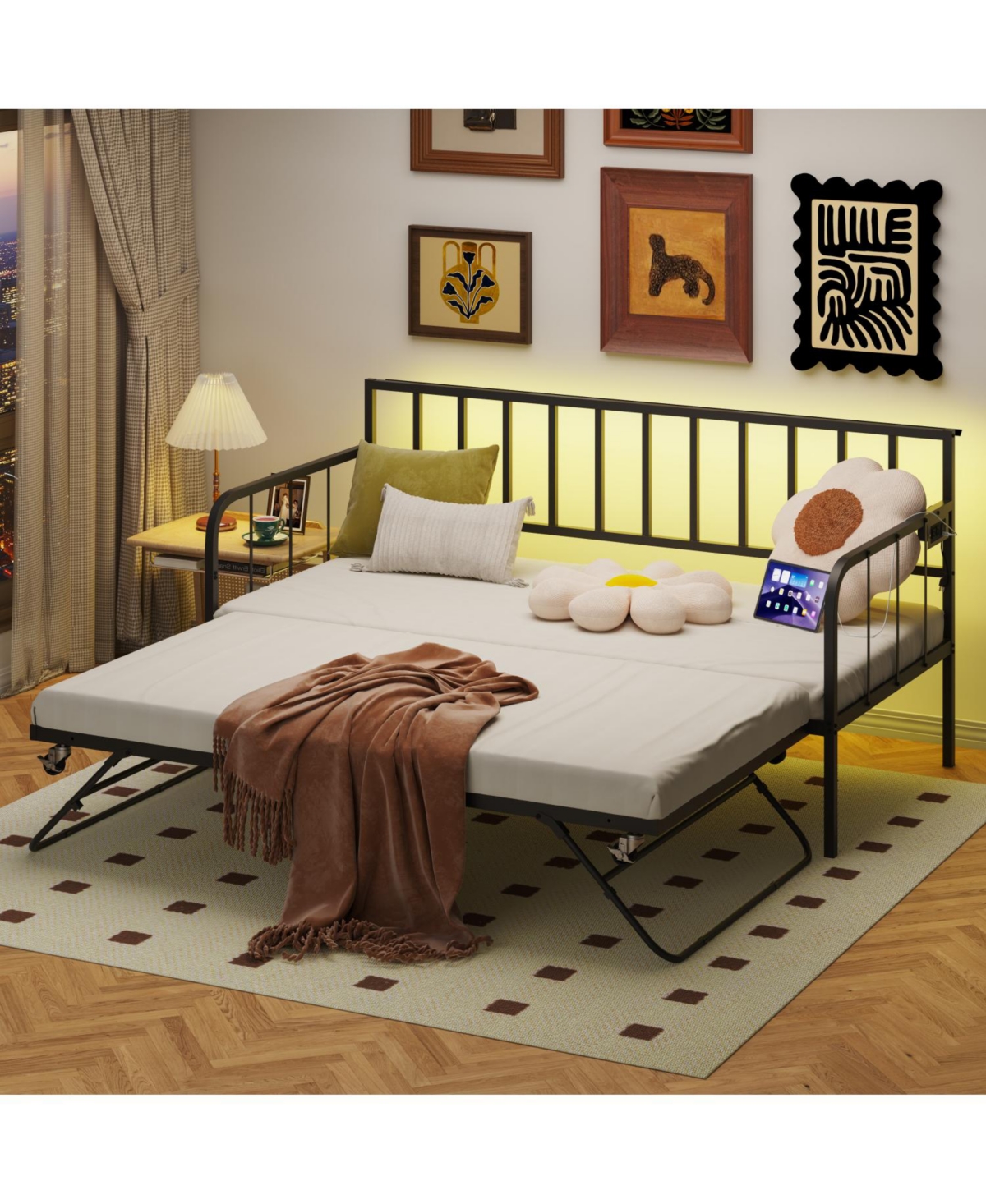 Streamdale Furniture Twin Daybed with Trundle - Metal Frame, Space Saving