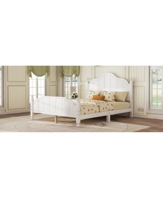 Bed Frame with Headboard, Vintage Wooden Platform