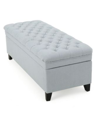 Fabric Storage Ottoman with Birch Legs