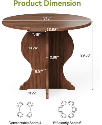 31.5" Round Dining Table for 4, Modern Farmhouse Kitchen Table with Sturdy Base, Dark Brown Circle Table for Dining Room & Living Room