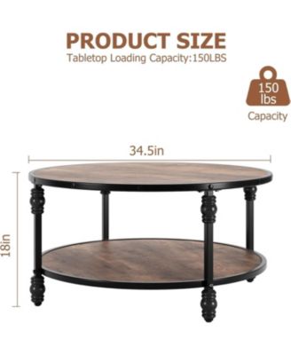 36" Round Coffee Tables with Storage, 2-Tier Round Coffee Table, Center Table Modern Wood Coffee Table, Easy Assembly