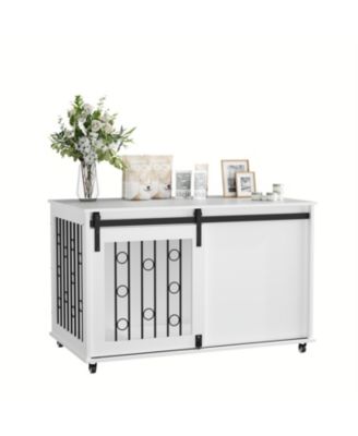  Dog Crate with Metal Bars and Lockable Wheels in White