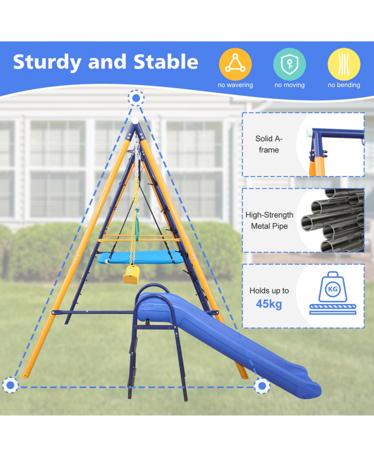 Streamdale Furniture Boys Streamdale Swing Set Slide, Swings, Net, Ladder