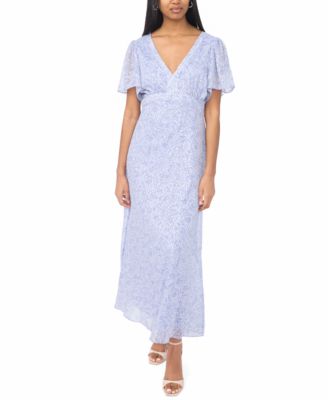Women's V-Neck Flutter-Sleeve Maxi Dress