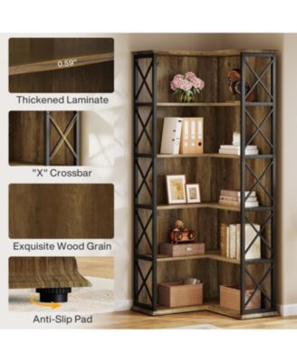 71 Inch Tall Corner Pantry, 5-Tier Industrial Corner Storage Shelf, Wood and Metal L-Shaped Kitchen Cabinet