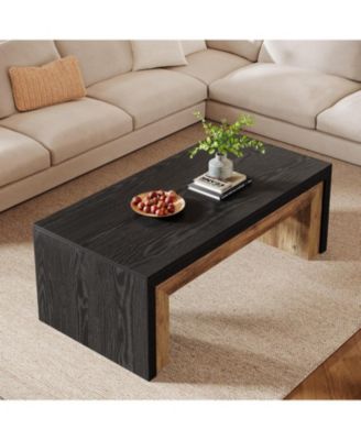 Farmhouse Coffee Table for Living Room, Mid-Century Modern Coffee Table with Sturdy Base