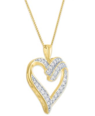 Diamond Double Heart Pendant Necklace (5/8 ct. t.w.) in 14k Yellow Gold Over Sterling Silver