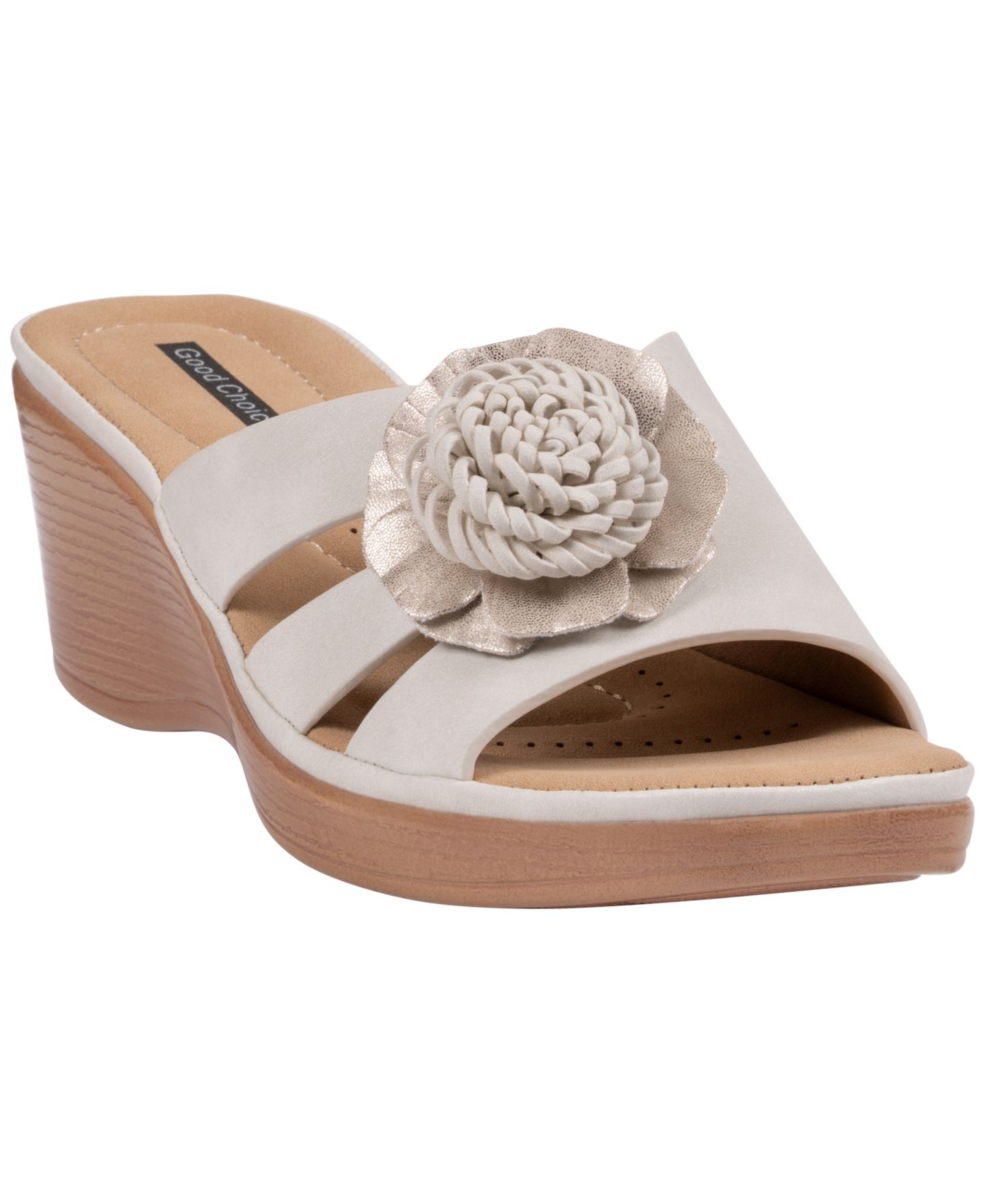 Женские сандалии GC Shoes Jenna Floral Slip-On Wedge, цвет: Бежевый — фото 1