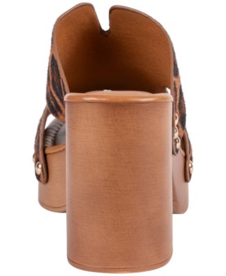 Women's Cocktail Cutout Wooden Block Heel Platform Sandals