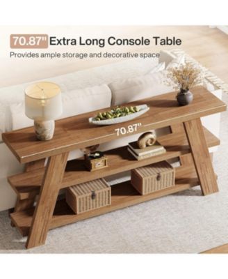 70.9" Extra Long Console Table with Storage, 3-Tier Narrow Wooden Sofa Table Behind The Couch, Farmhouse Entry Foyer Table