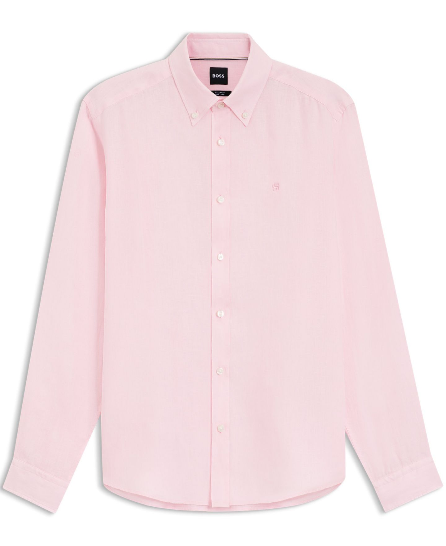 Мужская рубашка Hugo Boss Regular-Fit Button-Down Linen Dress Shirt, цвет: Розовый — фото 3