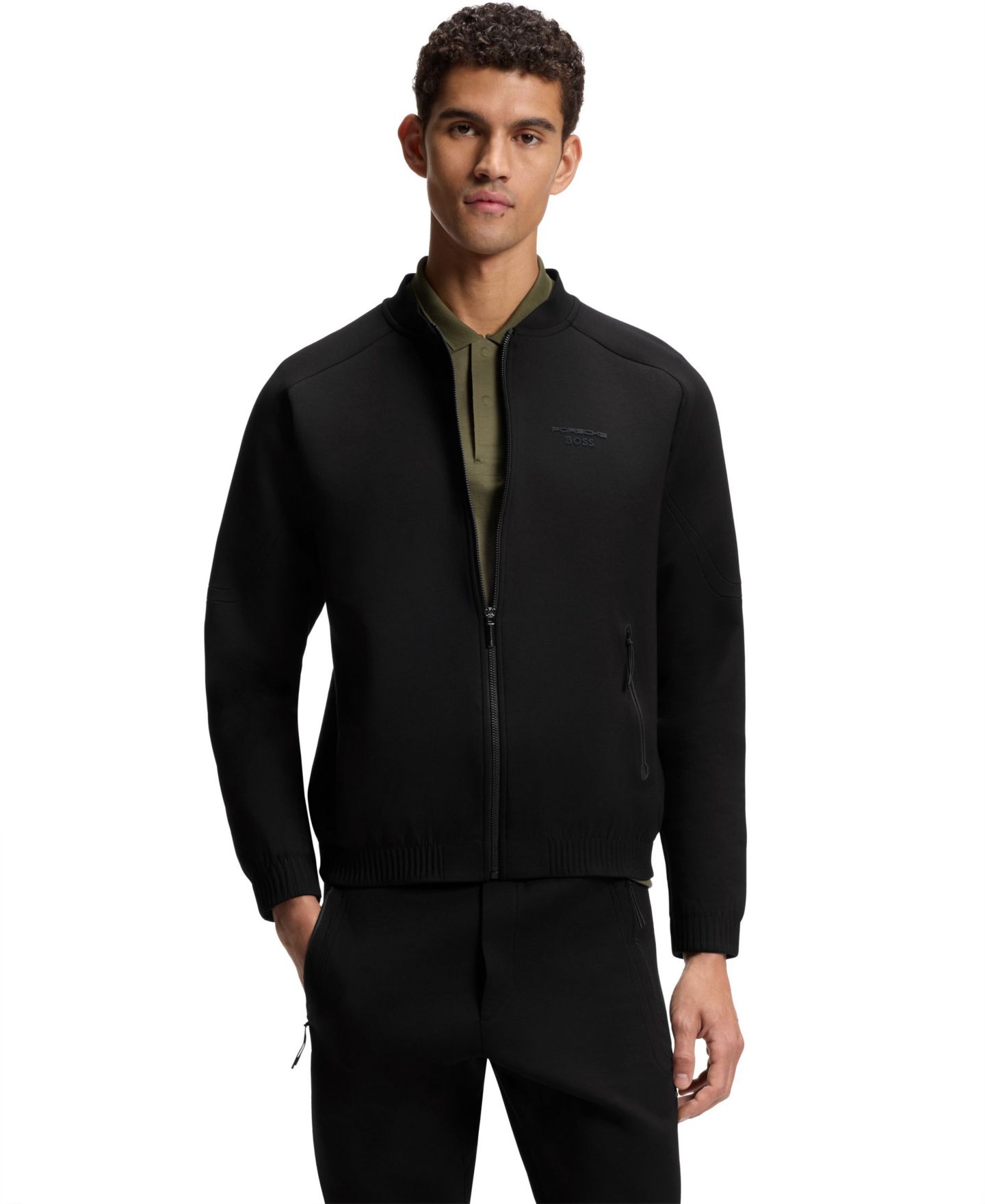Мужской свитшот Hugo Boss BOSS x Porsche Embossed Artwork Zip-Up, цвет: Чёрный — фото 1
