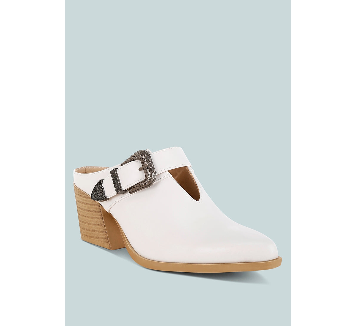 Rag & Co Womens Women Holler Carved Buckle Statement Mules