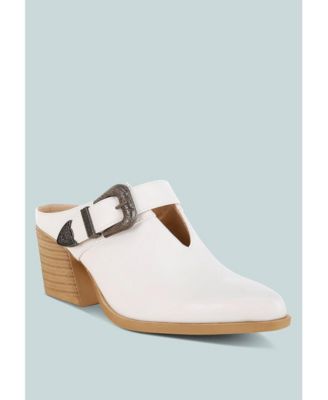 Womens Holler Carved Buckle Statement Mules