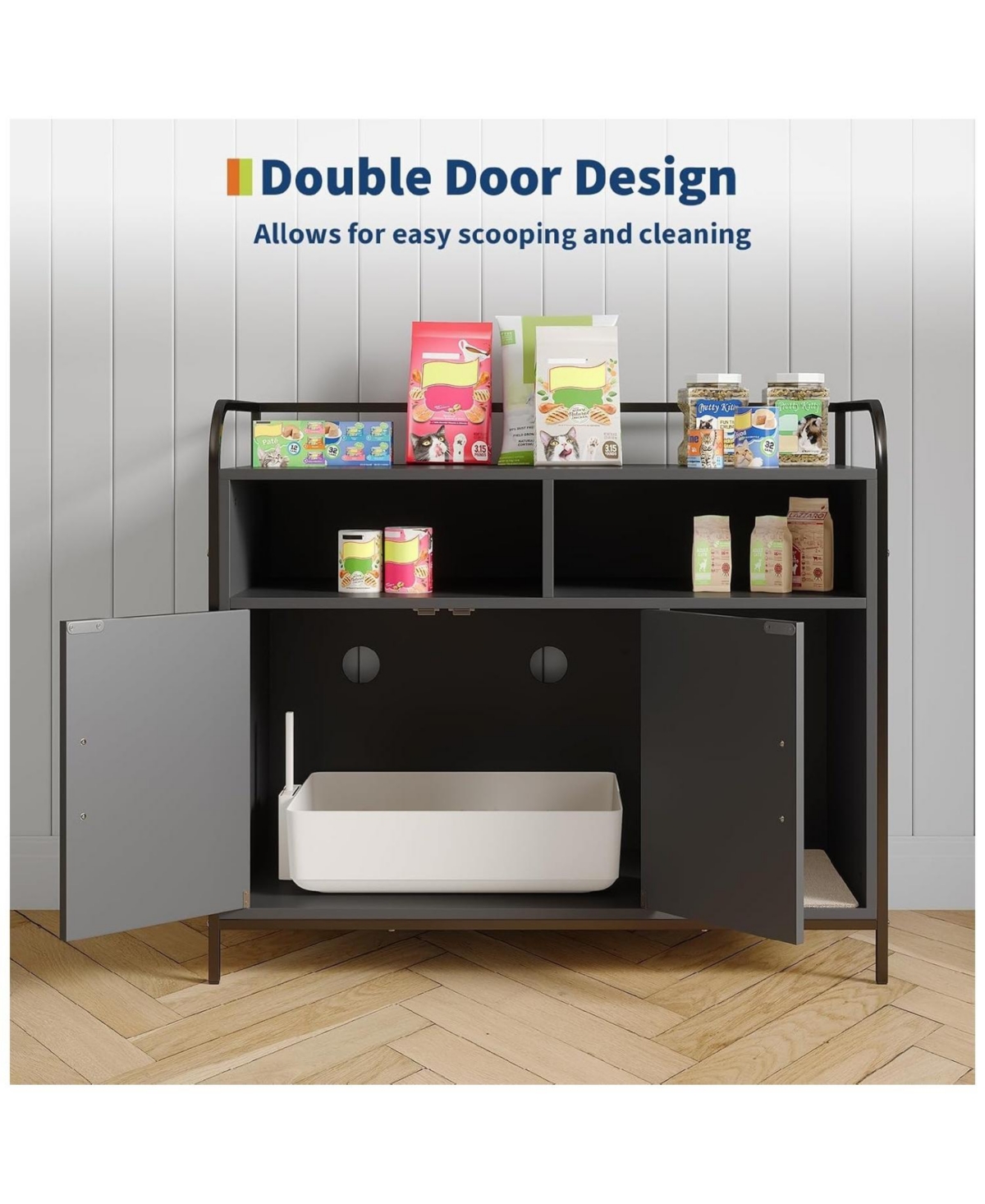 gaomon Cat Litter Box Enclosure Furniture, Hidden Litter Box Cabinet with 2 Open Compartments