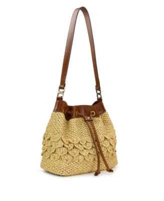 Scalloped Raffia Small Belamy Drawstring Handbag