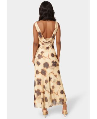 Womens Printed Chiffon Cowl Maxi Dress