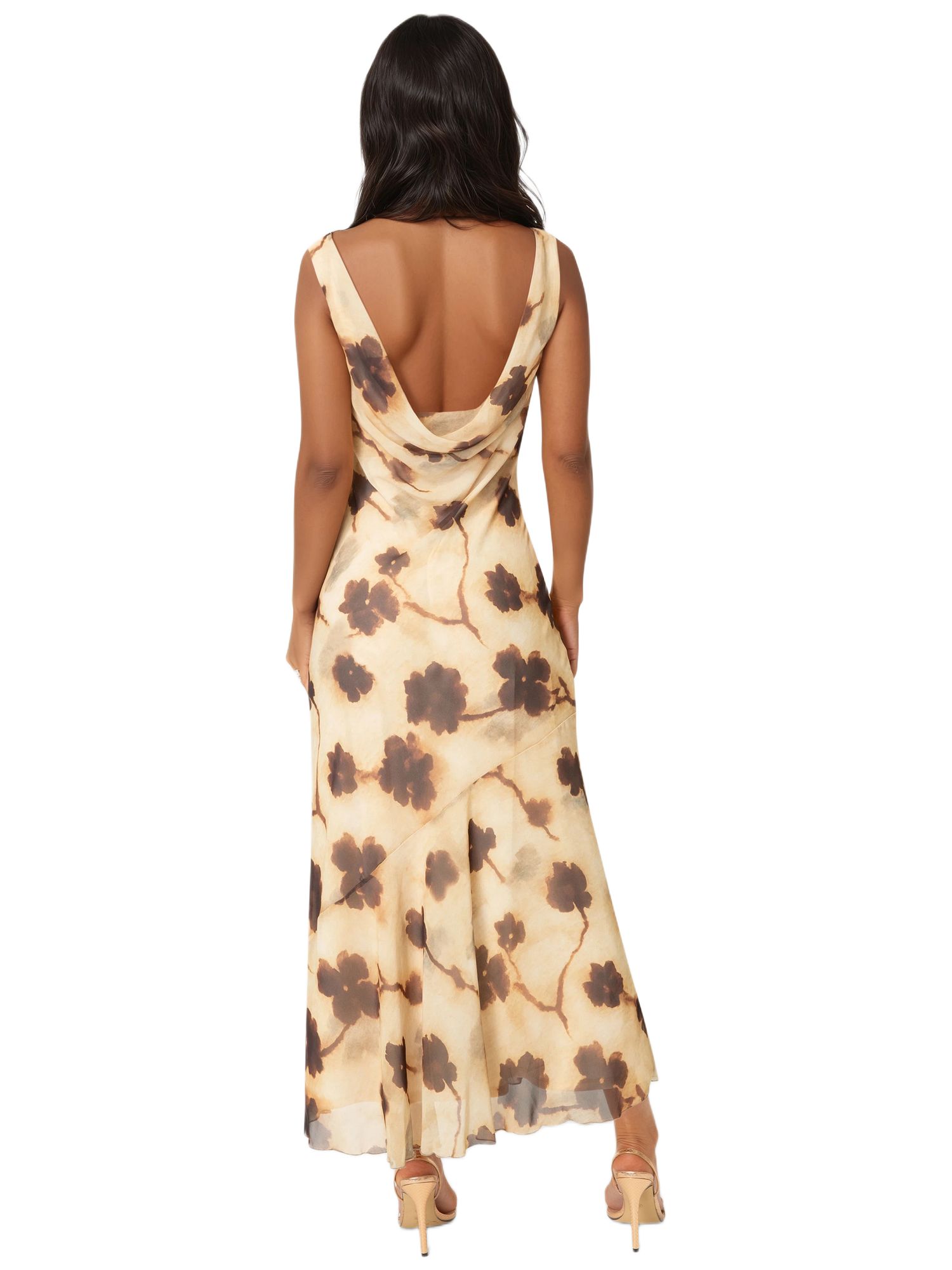 Womens Printed Chiffon Cowl Maxi Dress