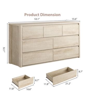7-Drawer Dresser for Bedroom, Wide Handle-Free Wooden Chest of Drawers