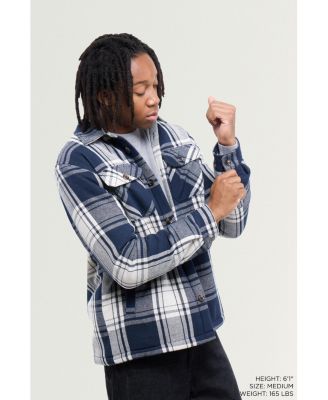 X RAY Men's Cotton Plaid Flannel Button-Up Shirt Jacket With Faux Shearling Lining