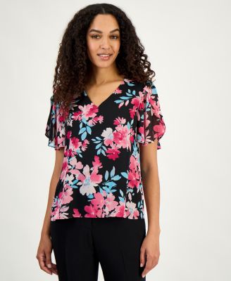 Women's Printed Flutter Sleeve Blouse