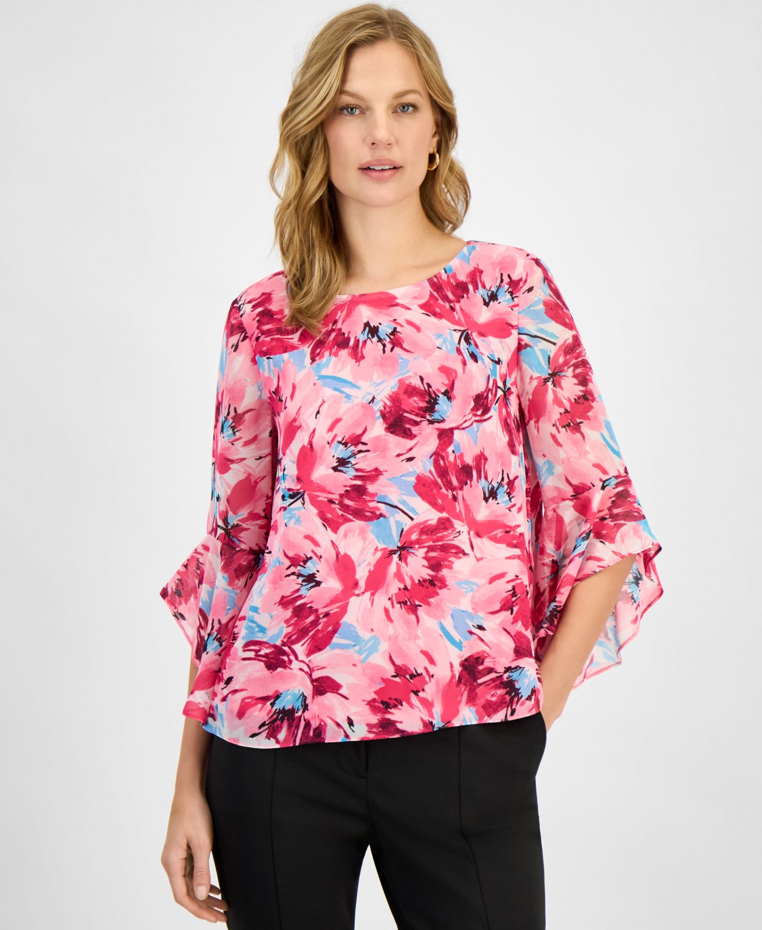 Women's Printed Ruffle-Sleeve Blouse