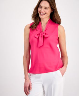 Women's Solid Sleeveless Tie-Neck Blouse, Regular & Petite