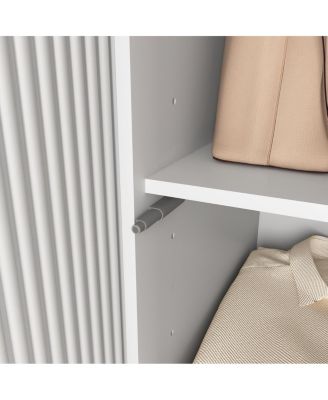 Streamdale 4-Door Wardrobe w/ Mirror, LED, 2 Drawers, Rod, Shelves, White