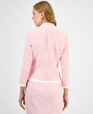 Petite Welt Pockets Notched Collar Open-Front Jacket