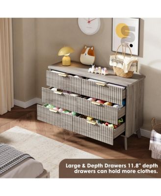 Fluted Dresser for Bedroom, 6 Deep Drawer Modern Wood Storage Chest, Grey