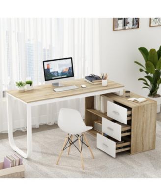 3-Drawers Removable Tabletop L-Shaped Computer Desk, Writing Desk, Office Desk,Shelves