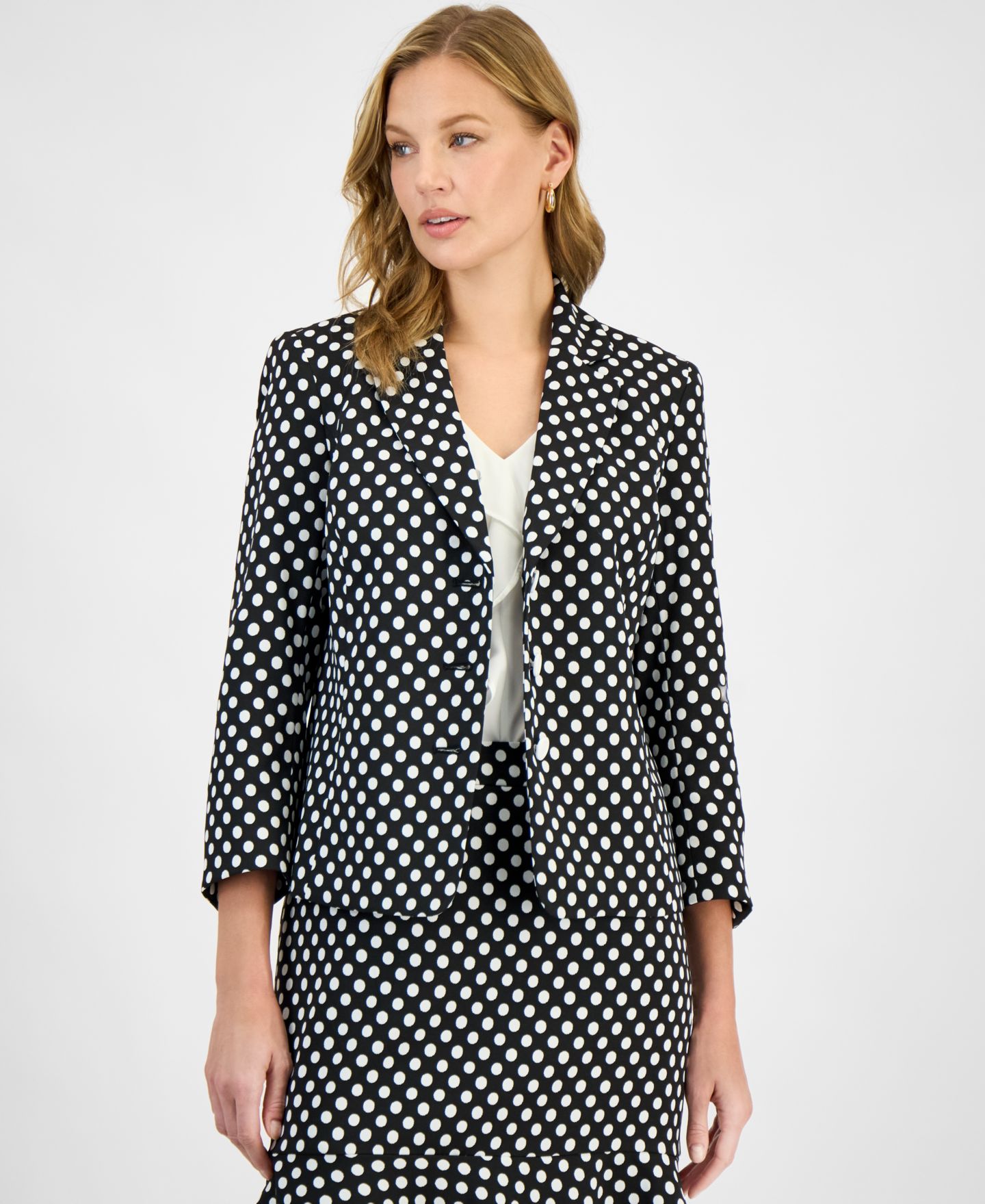 Женский пиджак Kasper Polka Dot Jacquard Blazer, Regular & Petite, цвет: Чёрный / Белый — фото 1