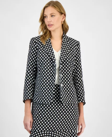 Women's Polka Dot Jacquard Blazer, Regular & Petite - Black/Lily White