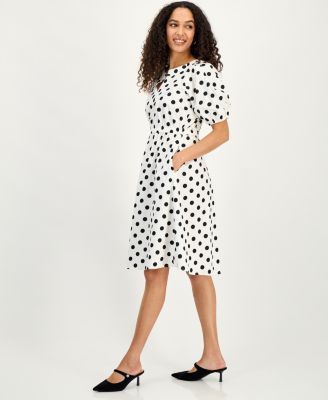 Women's Polka Dot Puff-Sleeve Midi Dress, Regular & Petite