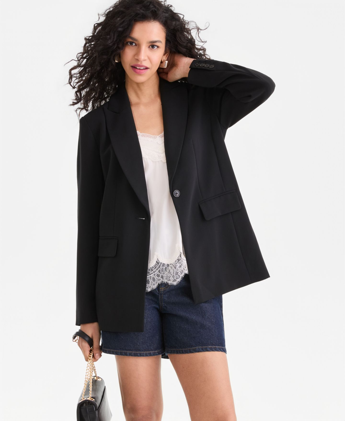 Женский пиджак I.N.C. International Concepts Oversized One-Button Blazer, цвет: Глубокий чёрный — фото 2
