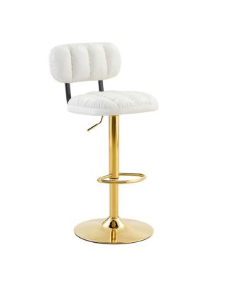 Set of 2 White PU Leather Bar Stools with Gold Base & Footrest