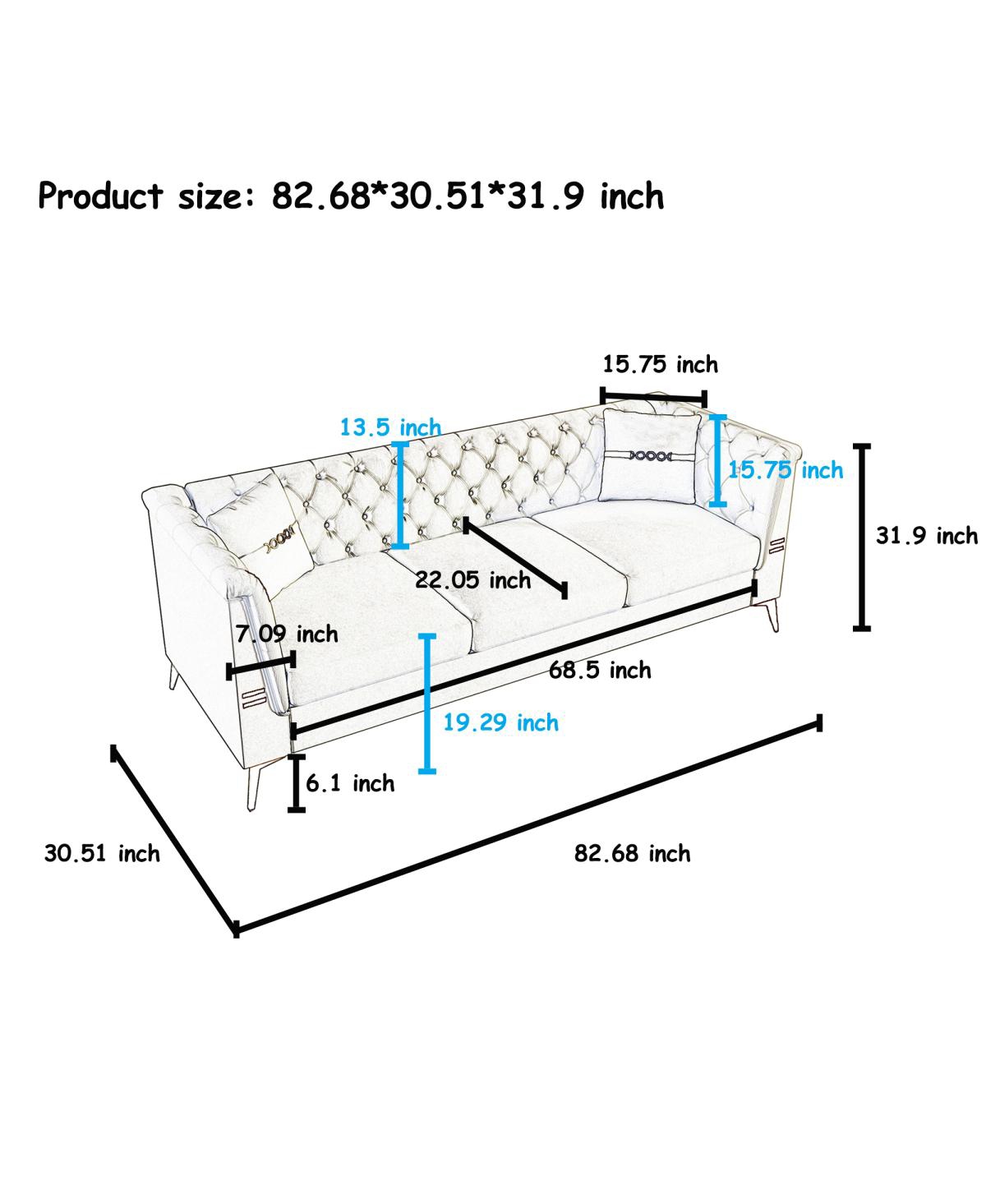 Streamdale Furniture Modern Velvet Sofa with Vertical Channel Tufting