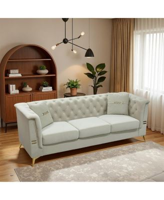  Luxurious Faux Sherpa Sofa with Gold Accents & Removable Cushions