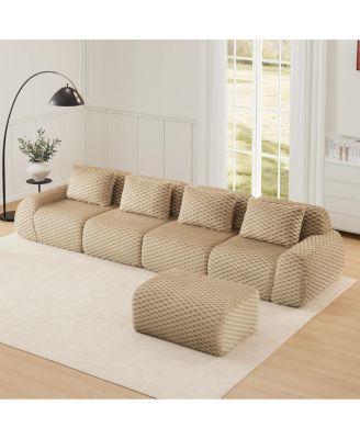  Modern L-Shaped Flannelette Sectional Sofa with Movable Ottoman
