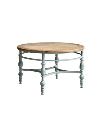 Rustic Wooden Carved Coffee Table with Metal Legs