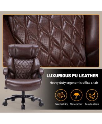 600lbs Big and Tall Office Chair, Executive Chair with Adjustable Headrest, High Back, Heavy Duty PU Leather