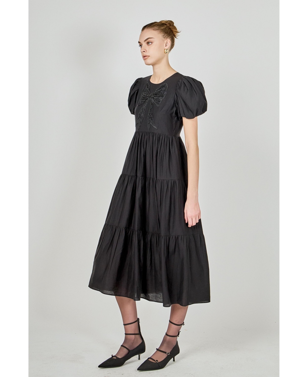 English Factory Women's Bow Puff Sleeve Midi Dress