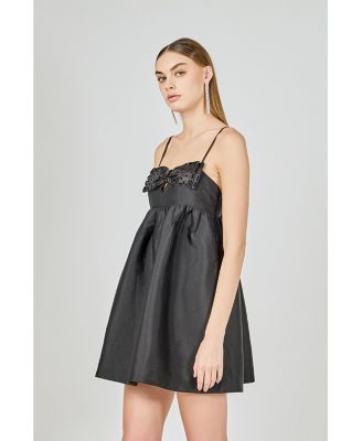 Women's Bead Embellished Bow Mini Dress