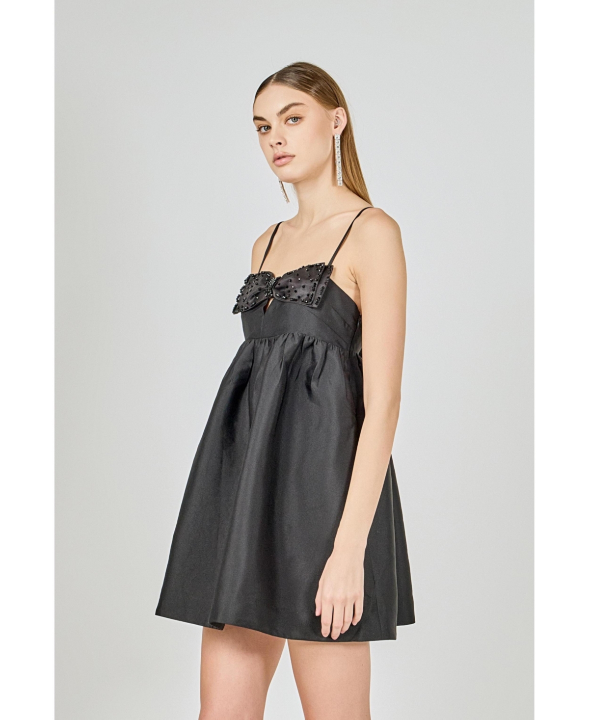 endless rose Women's Bead Embellished Bow Mini Dress