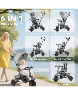 6 in 1 Kids Tricycle with Adjustable Push Handle for 1-5 Years