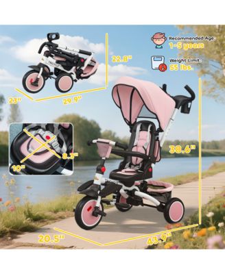 6 in 1 Kids Tricycle with Adjustable Push Handle for 1-5 Years